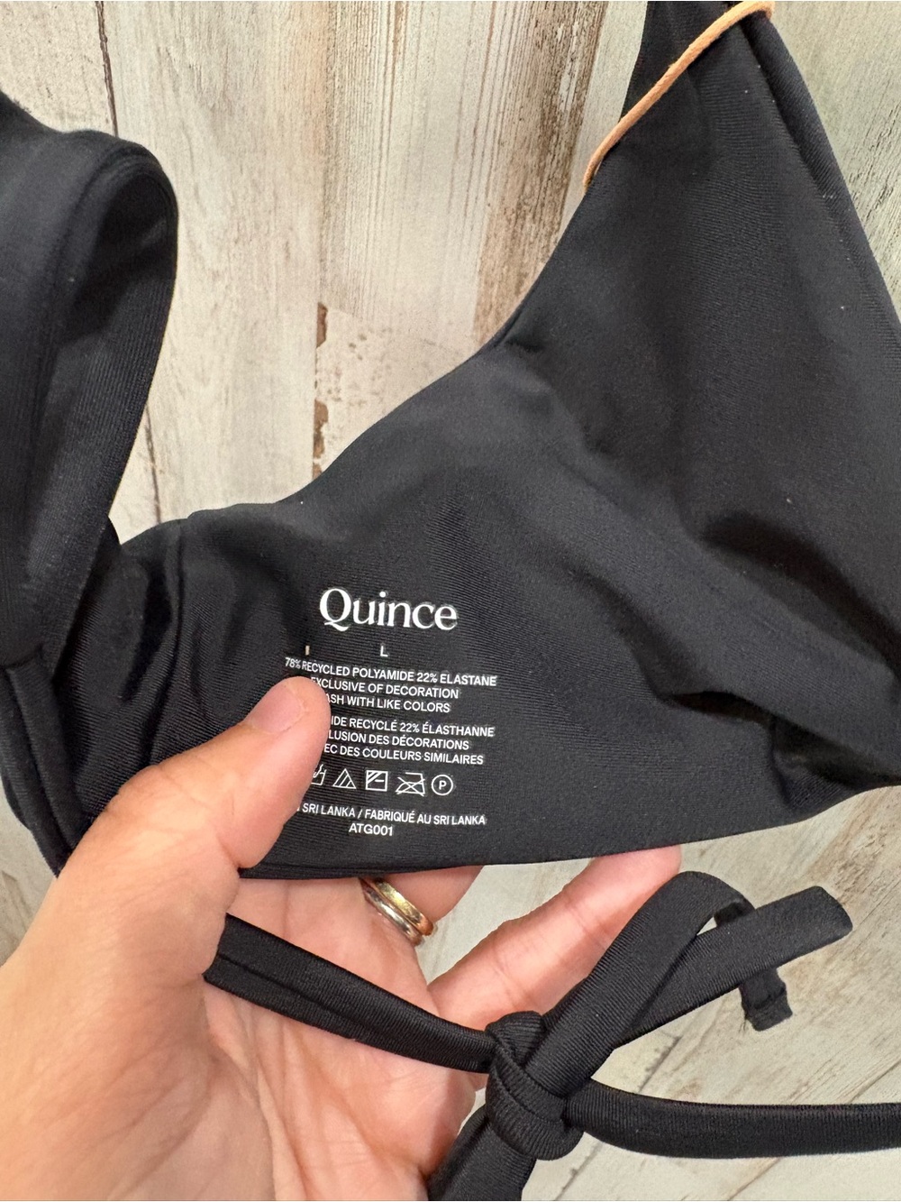 New Quince Italian Knotted Triangle Bikini Top‎ Black Large Classic String Tie - Picture 3 of 3